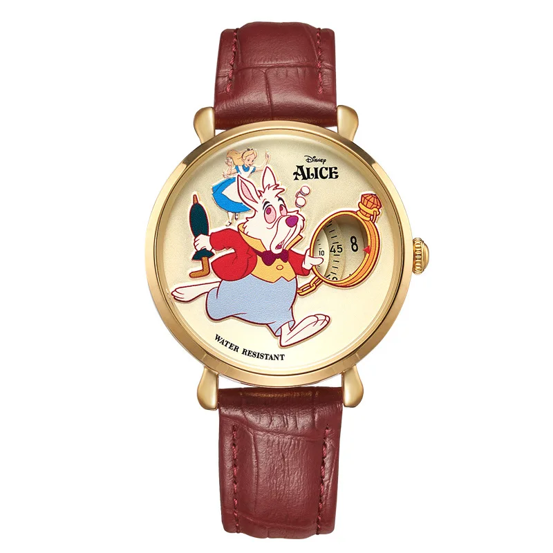 Disney Alice\'s Adventures In Wonderland White Rabbit Unisex Cartoon Quartz Wristwatch Women Man Pointless Design Lady New Clock