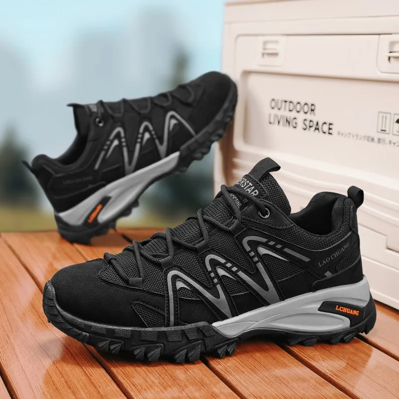 

Мужские профессиональные всесезонные туфли на плоской подошве с низким верхом и круглым носком, износостойкие и устойчивые к царапинам, высококачественные противоскользящие походные туфли