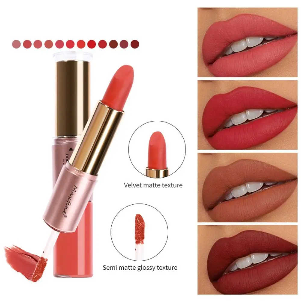 Waterproof Double Head Lipstick Fashion Long Lasting 10 Colors Velvet Lipstick Non-stick Cup Moisture Lip Gloss Makeup