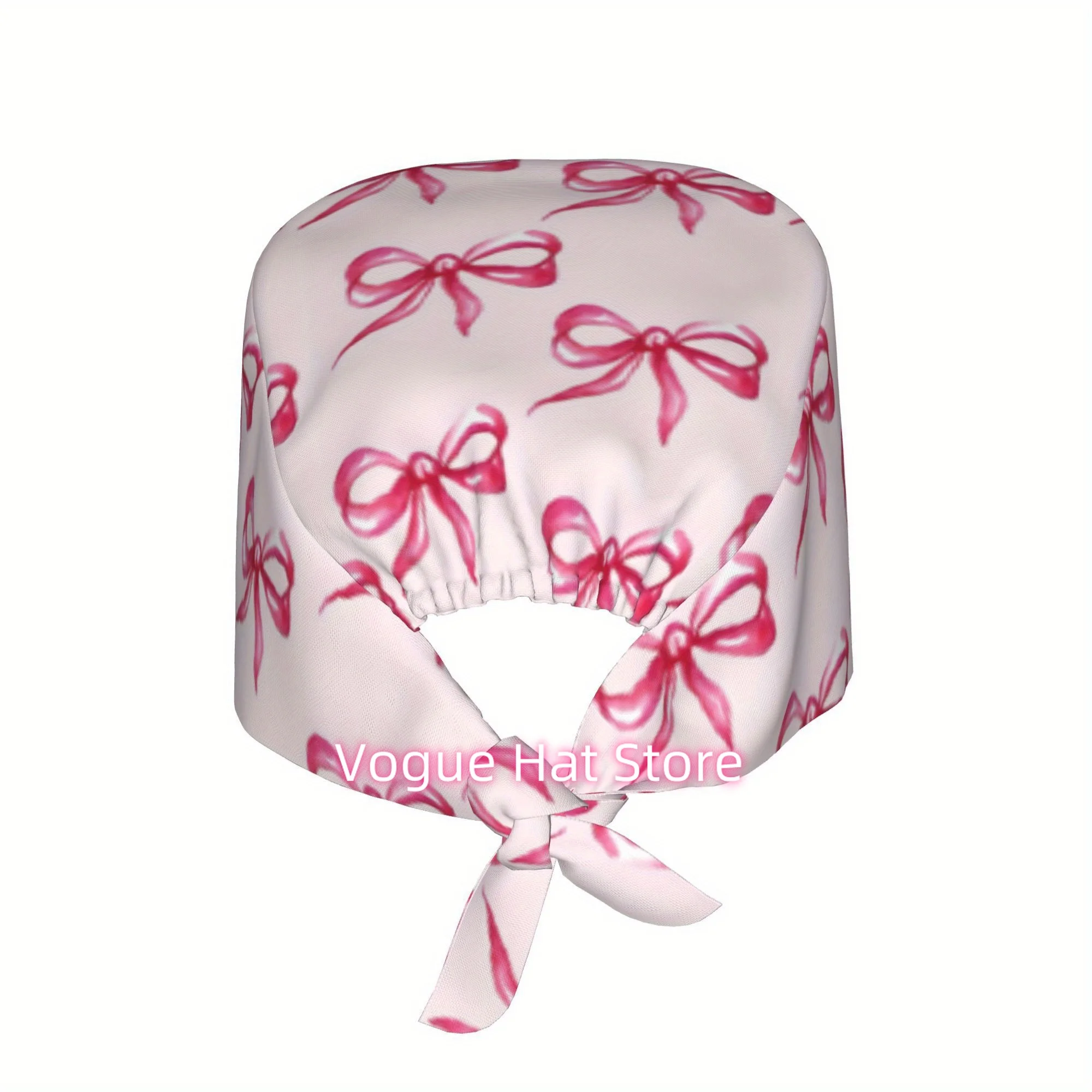 1pc Bow Tie Unisex Stylish Printed Work Cap - Lightweight Adjustable Skull Cap Tie-Back Nurse Hat, Dustproof Chef & Cooking Cap,