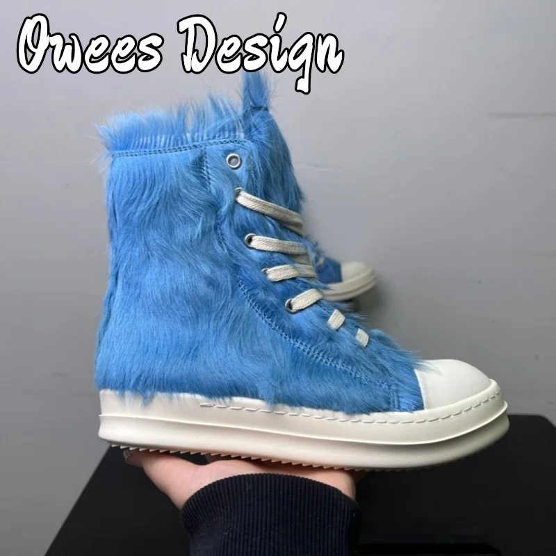 

Luxury Designer Zipper Ankle Boots Men's Horsehair High-tops Sneakers Women Thick Soled Quality Leather Lace-up Fashion Shoes