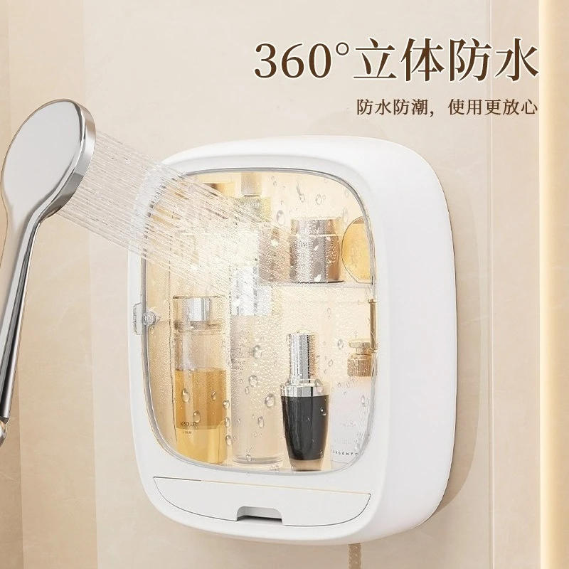 For Cosmetics Storage Box, Wall-mounted Storage, Non-punching Bathroom Washstand, Transparent Multi-layer Shelf