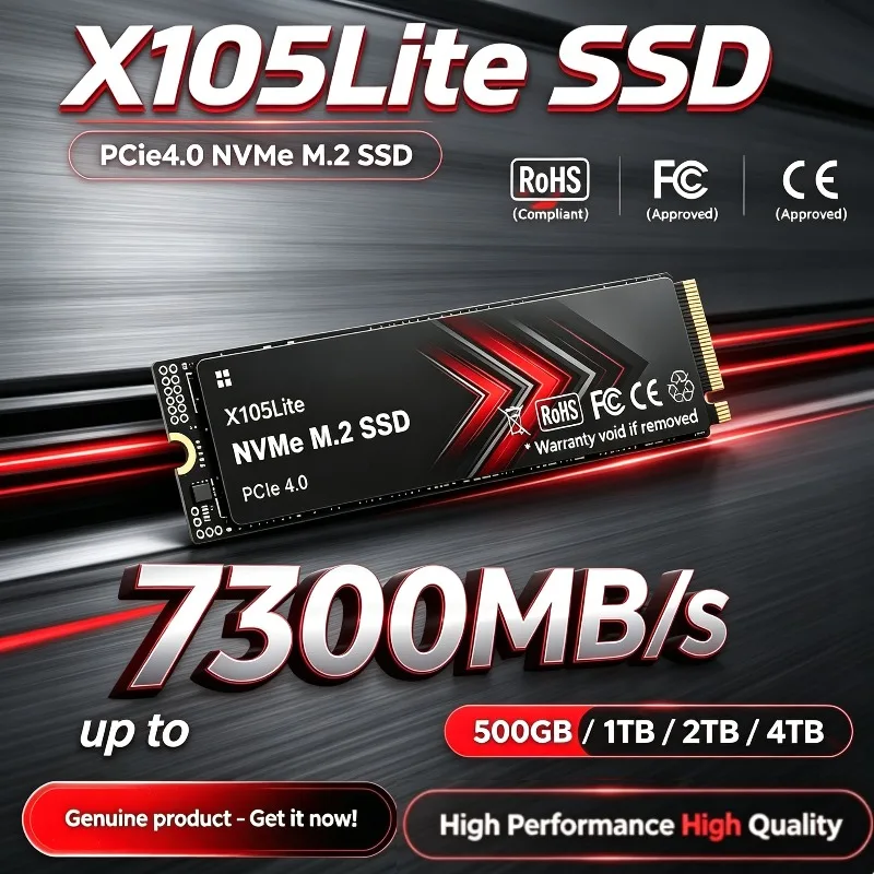 X105Lite 500GB-4TB M.2 PCIe 4.0 NVMe SSD, 7300MB/s Max Read Speed, Internal Solid State Drive for PC Laptop Systems.