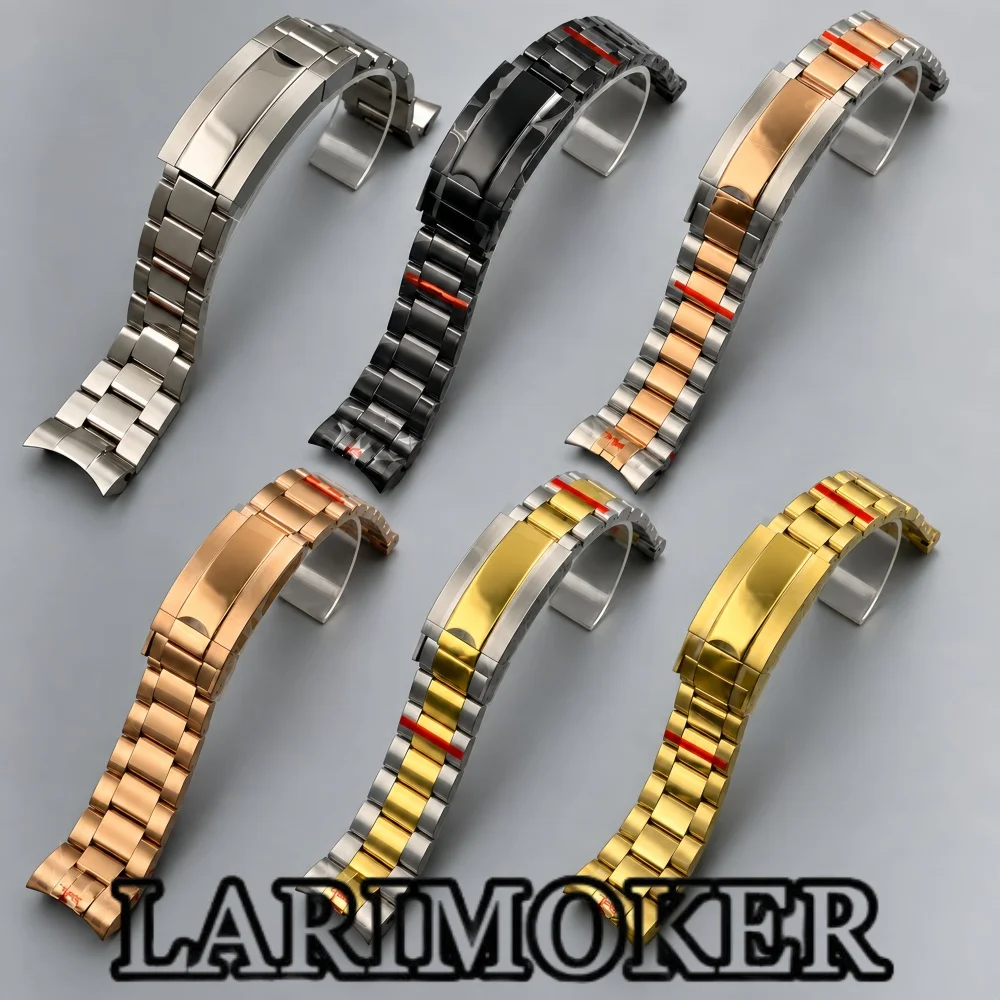 LARIMOKER Stainless Steel Replacement Band 21mm Wide Jubilee Oyster Polished Center Brushed Outer Links Folding Clasp 43mm Case