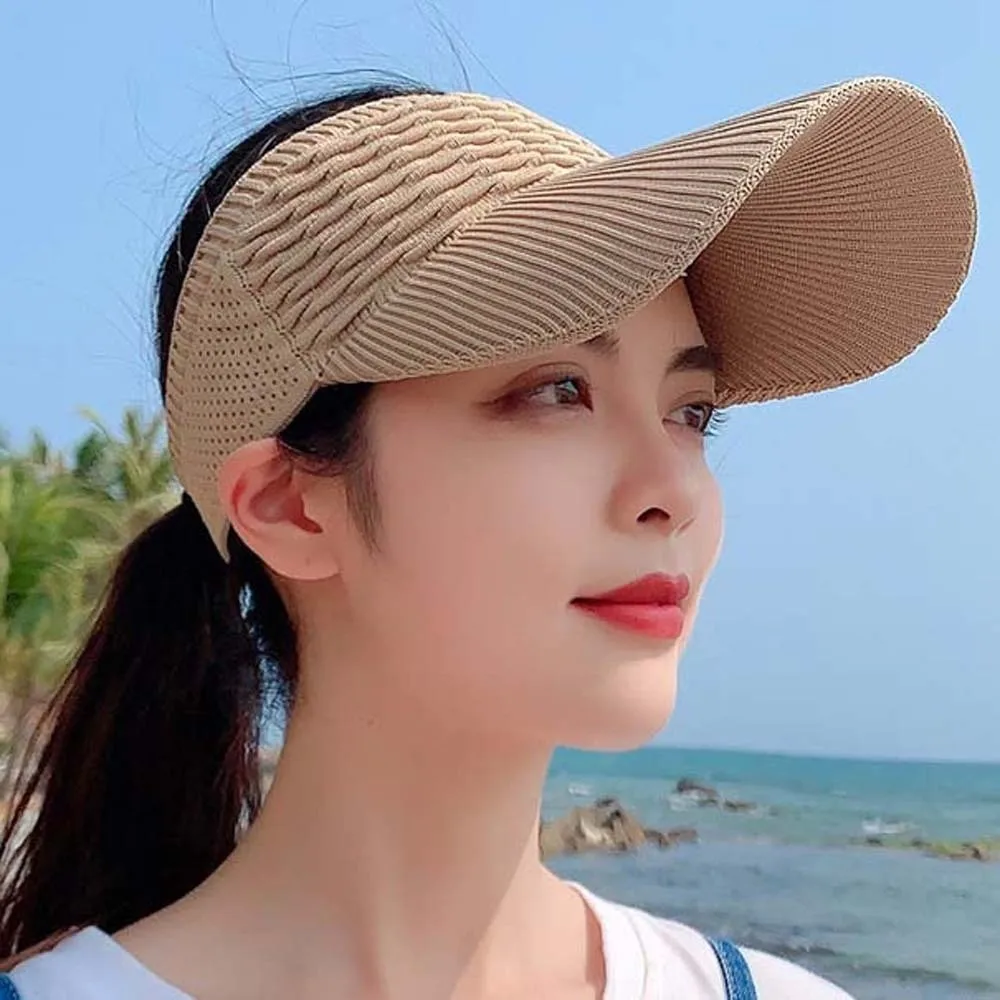 Portable Fish Scale Knitted Visor Cap Solid Color Breathable Long Brim Sun Cap Lightweight Versatile Sunscreen Empty Top Hat Men