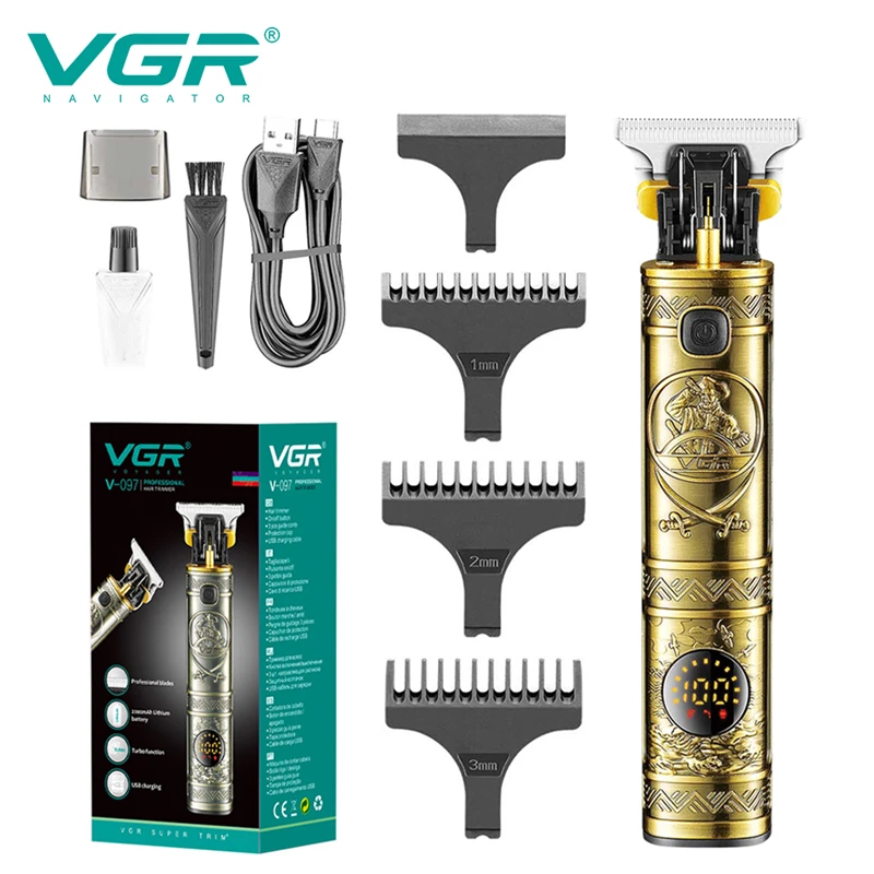 Profissional Clipper Cabelo Recarregável, Cuidados Pessoais, Salão LCD Tesoura, T9 Aparador, Redução USB, Barbeiro Corte de Cabelo, VGR V097