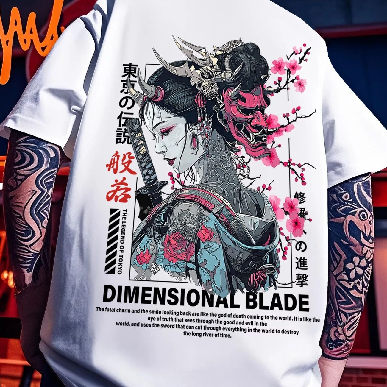 Men's Cotton T-shirt Japanese Ink Samurai Print Short Sleeve Casual Streetwear Fashion Loose Sports Tee Summer Male Tops