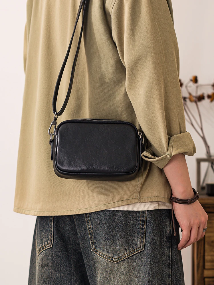 PNDME simple fashion genuine leather men's multifunctional clutch bag casual designer luxury real leather youth shoulder bag