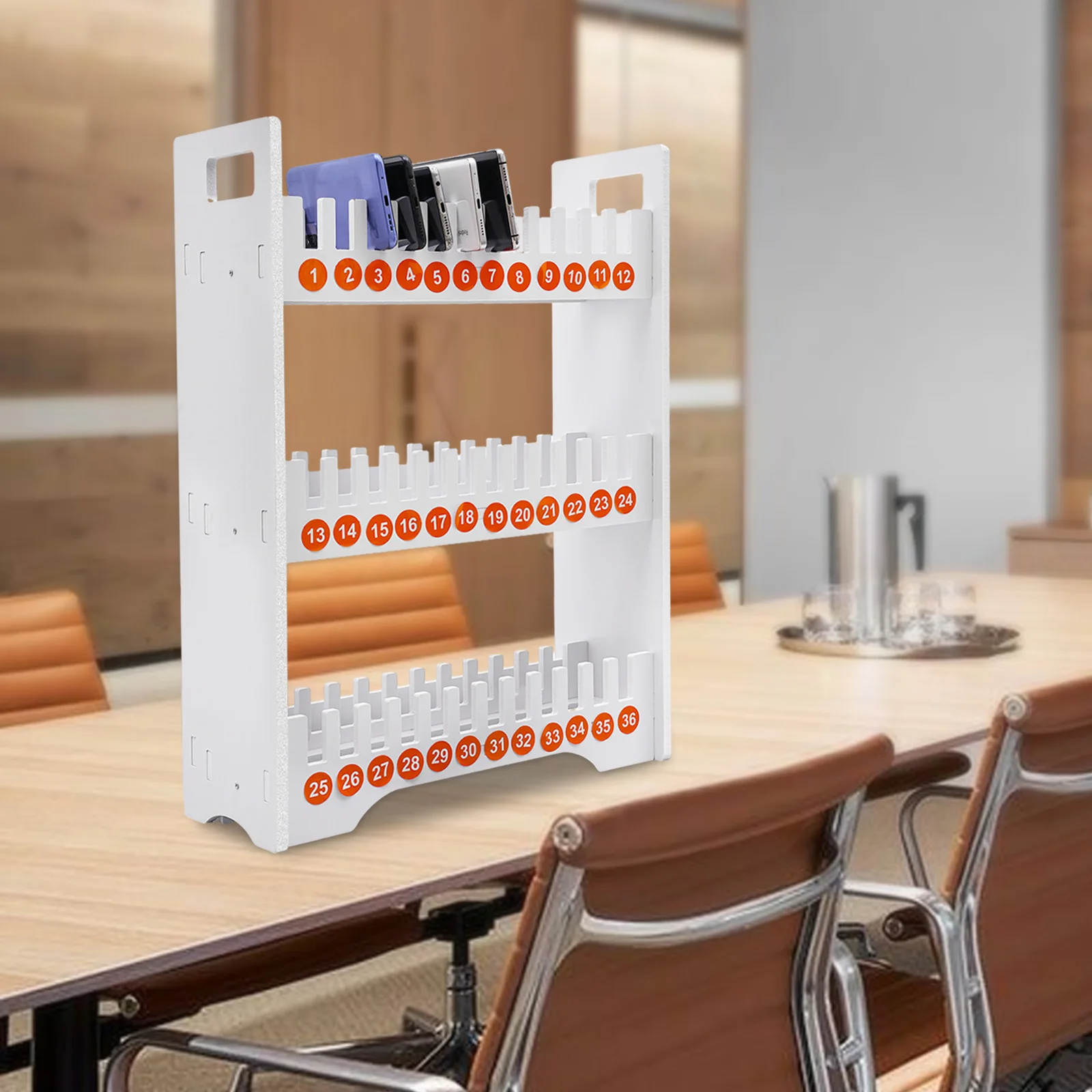 

3-Tier Multiple Cell Phone Stand Rack with 1-36 Number Stickers PVC Board Mobile Phone Holder Desktop Organizer for Classroom
