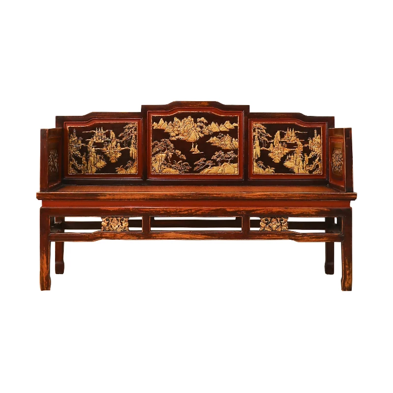 

Solid wood furniture Arhat bed Living room small apartment sofa double bed retro carved concubine bed