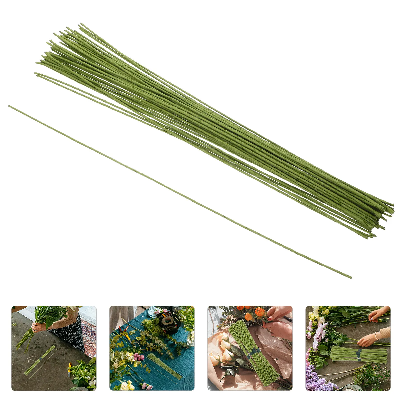 200Pcs Paper Wrapped Floral Stem Wire Green Flexible Malleable for DIY Flower Arrangements Craft Decorations Artificial Flower