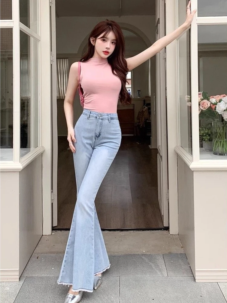 3D Butterfly Embellished and Sculpted Back Waist Design Petite Women Jeans High Waist Slight Flare for Summer