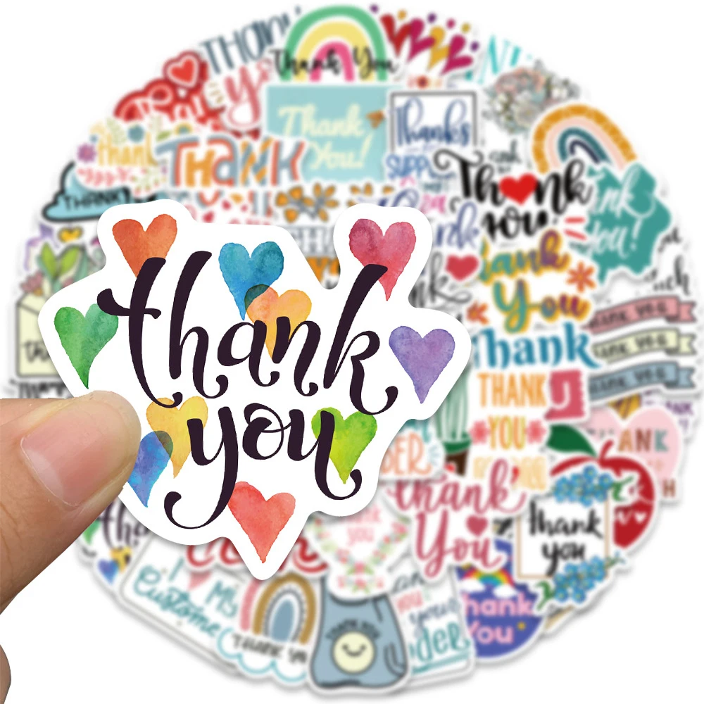 10/30/50PCS Aesthetic Phrases Thank You Stickers Colorful Graffiit Decals PVC DIY Suitcase Phone Fridge Guitar Gift Sticker Toy