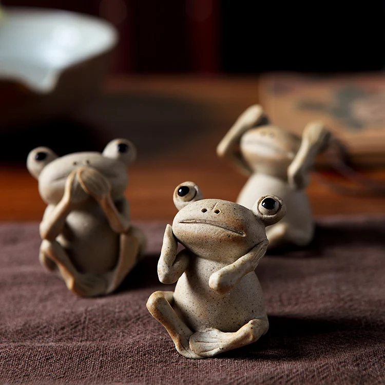 Original Handmade Ceramic Cute Frog Leaf Tea Pet Decorative Piece for Tea Room Essential Oil Diffuser Chinese Style Ornament