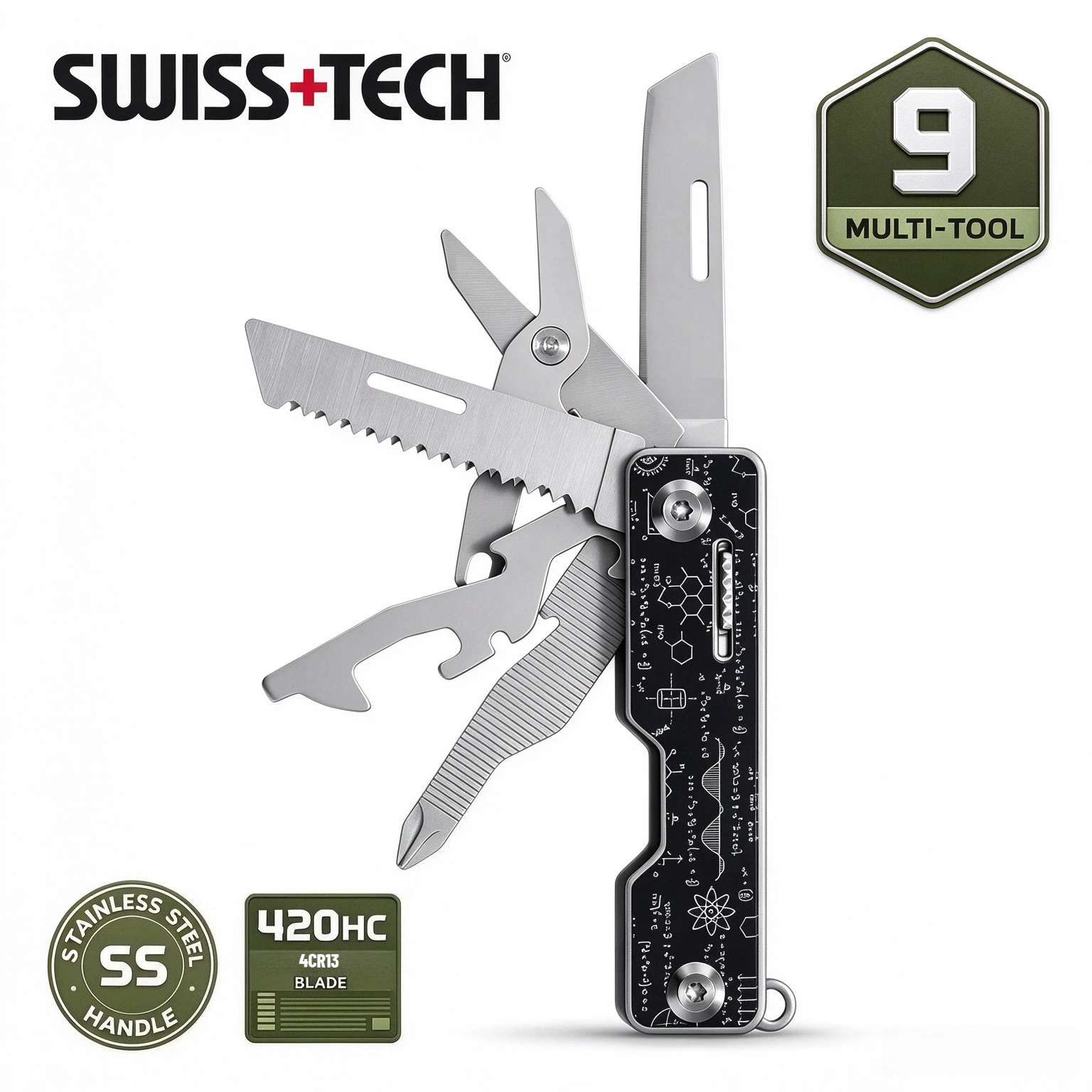 SWISS TECH 9 In 1 Multitools Pocket Tourist Knife Folding Scissors Portable EDC Cutter Tools Outdoor Survive Hiking Camping Gear