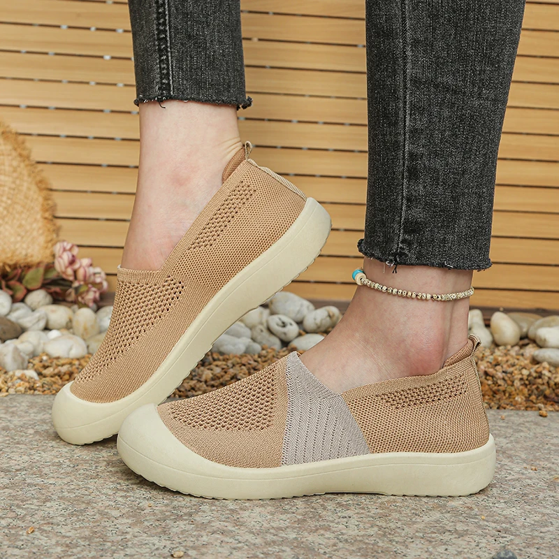 Women's Easy On/Off Knit Slip-On Shoes, Breathable Mesh Casual Sneakers, Non-Slip Sole, Lightweight Flats for Everyday Errands