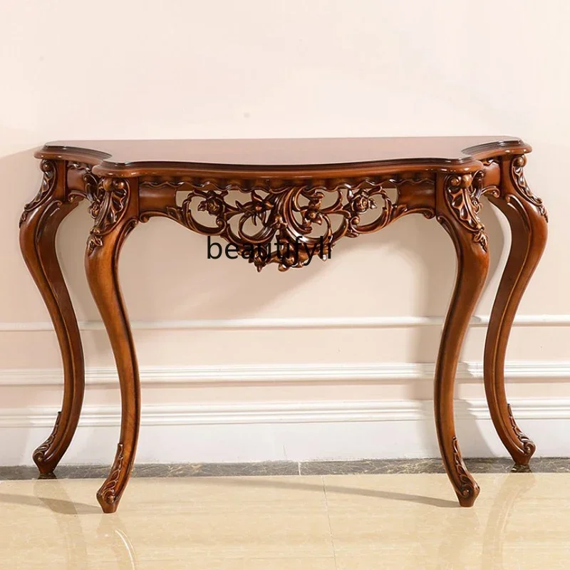 

X A American Solid Wood Porch Entrance Cabinet European-Style All Solid Wood Carved Small Console Sofa Tables