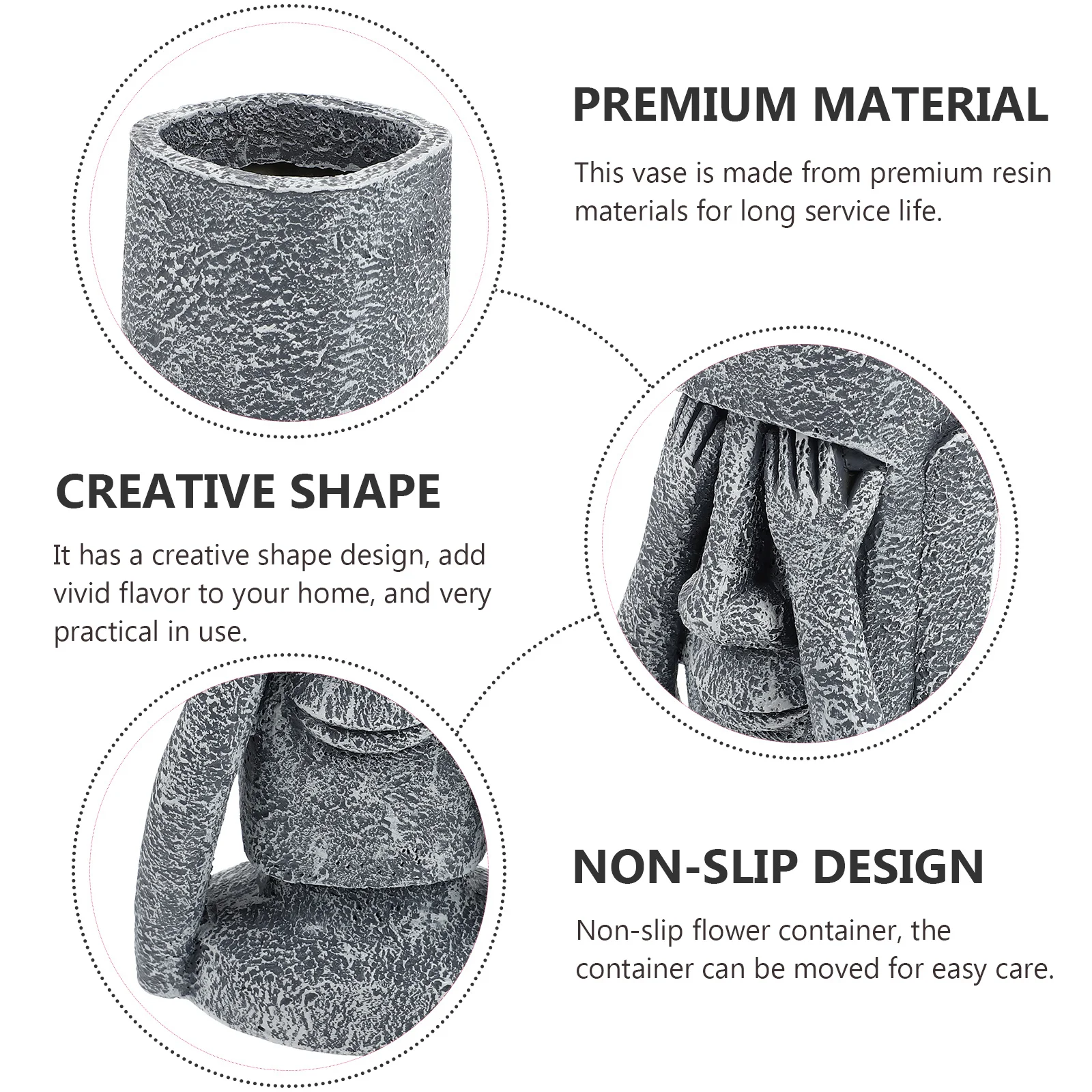 

1Pcs Unique Resin Vase Creative Vase Decor Safe Material Home Ornament Non-Slip Flower Container Resin Craft