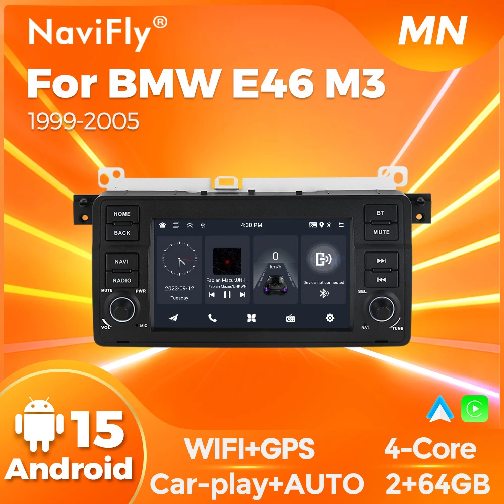 Navifly 7inch Android 15 Car Multimedia Player Wireless Carplay Auto Radio GPS Navigation For BMW E46 M3 Rover 75 Coupe 318/320