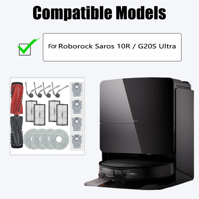 【Berserk】запасные части для робота-пылесоса Roborock Saros 10R/G20S Ultra, основная боковая щетка, фильтры HEPA, подушечки для швабры