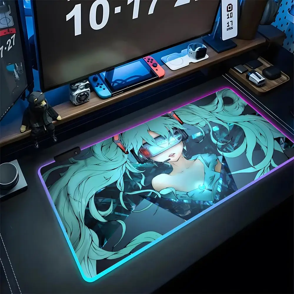 

H-HatsuneS M-Mi-kuS Mouse Pad Gaming Rgb Mousepad Backlit Keyboard Gamer Girl Xxl Laptop Mat Couple Table Pads Deskpad