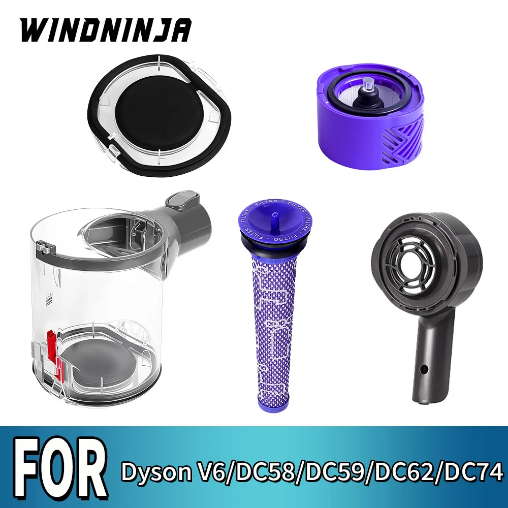 For Dyson V6 DC58 DC59 DC62 DC74 Vacuum Cleaner Dust Cup with A Interface Dust Bin Lid HEPA Filter Motor Rear Cover Accessories