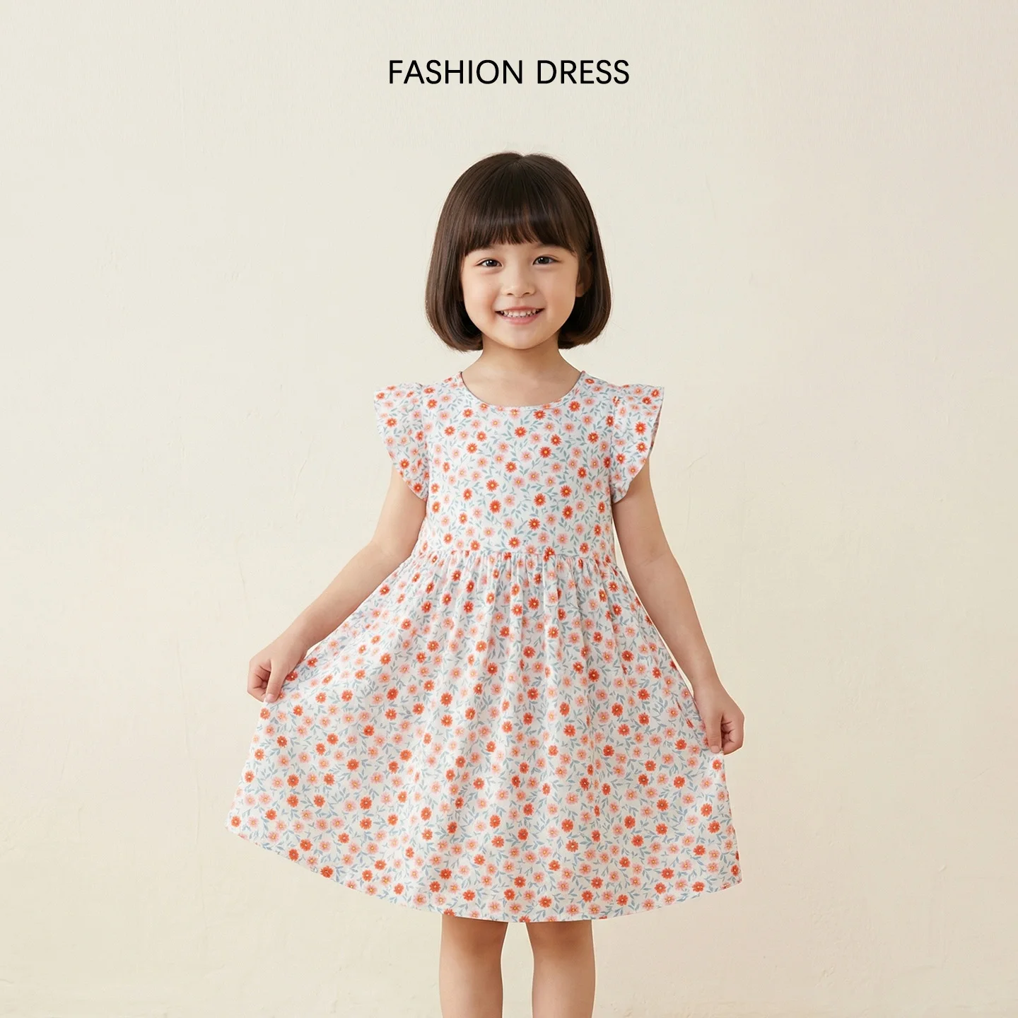 Girls Colorful Floral Dress Summer Flutter Sleeve A-Line Sundress Kids Casual Beach Dress 2-12 Years