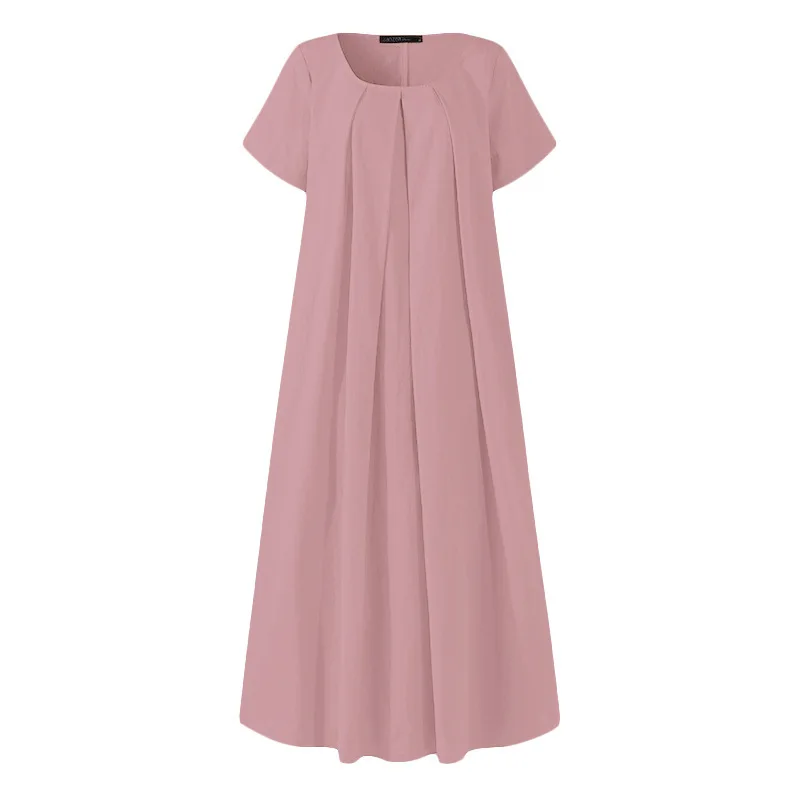 Vestido largo de manga corta para mujer talla grande 2026 vestido informal holgado de verano estilo bohemio Vintage