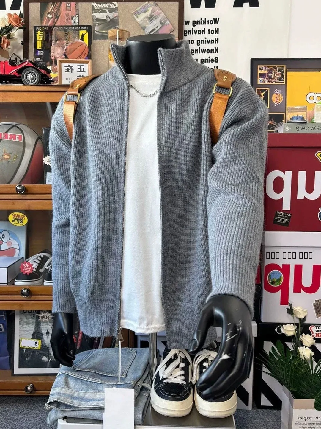 

Мужской вязаный кардиган Cleanfit в американском ретро-стиле с воротником-стойкой, осенний повседневный модный свитер