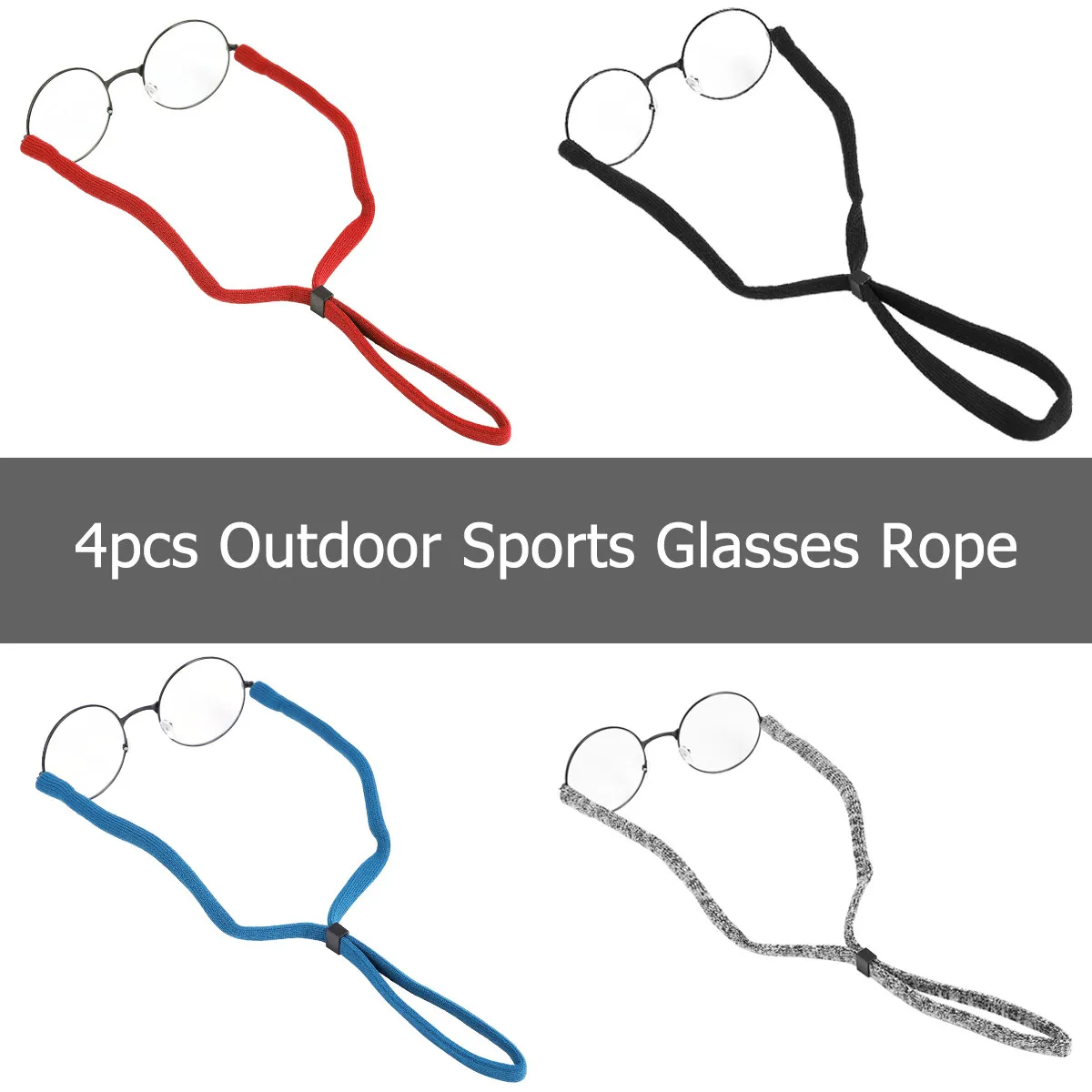 4Pcs Glasses Rope Outdoor Sports Non-Slip Eyewear Strap Adjustable Portable for Hiking Biking Fishing Daily Use Red Blue Black