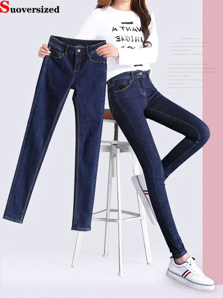 Big Size 28-35 Skinny Ankle-length Pencil Jeans Strecth Korea High Waist Vintage Casual Vaqueros Women Streetwear Denim Pants