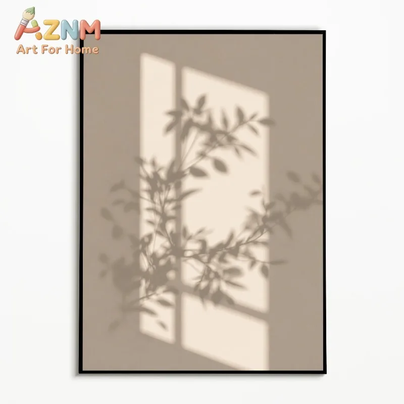 1pc frameless Canvas Painting 1PC  Wabi-sabi Scenery Shadow Plant Poster  Minimalist Warm Tone with Window Shadow Wall Art  Canv
