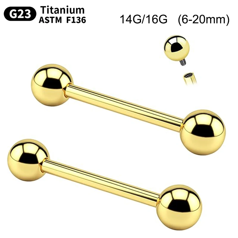 1PC ASTM F136 Titanium Industrial Barbell Balls Tongue Ring Lip Nipple Bar Stud 16G/14G Straight Helix Ear Piercing Body Jewelry
