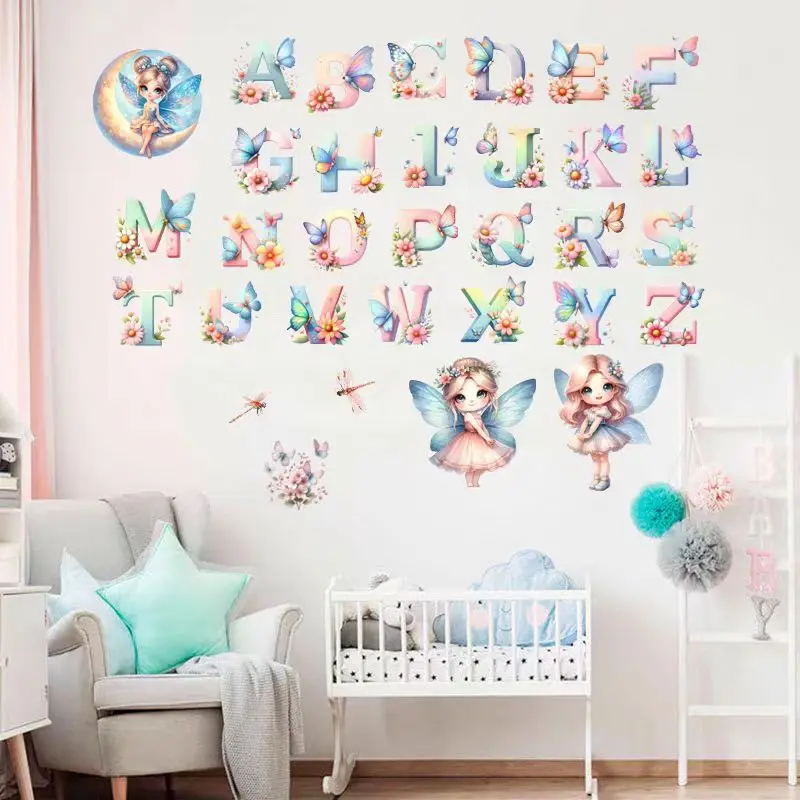 Cartoon Elf Girl Wall Stickers Rainbow Cloud Fairy Tale Princess Castle Wallpaper DIY Girl Bedroom Art Decoration Stickers