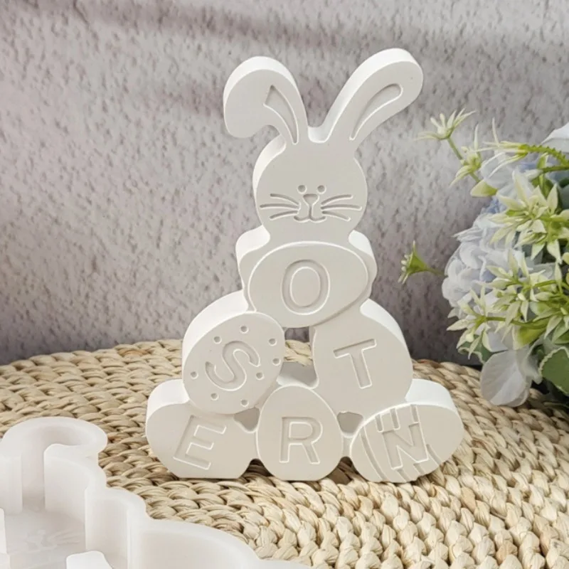 Egg Pile Rabbit Ornament Decoration Silicone Mold Letter OSTERN Rabbit Aromatherapy Cement Plaster Soap Resin Mould Crafts