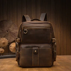 Retro lederen schoudertas heren persoonlijkheid vintage eerste laag koeienhuid rugzak grote capaciteit casual outdoor reistas