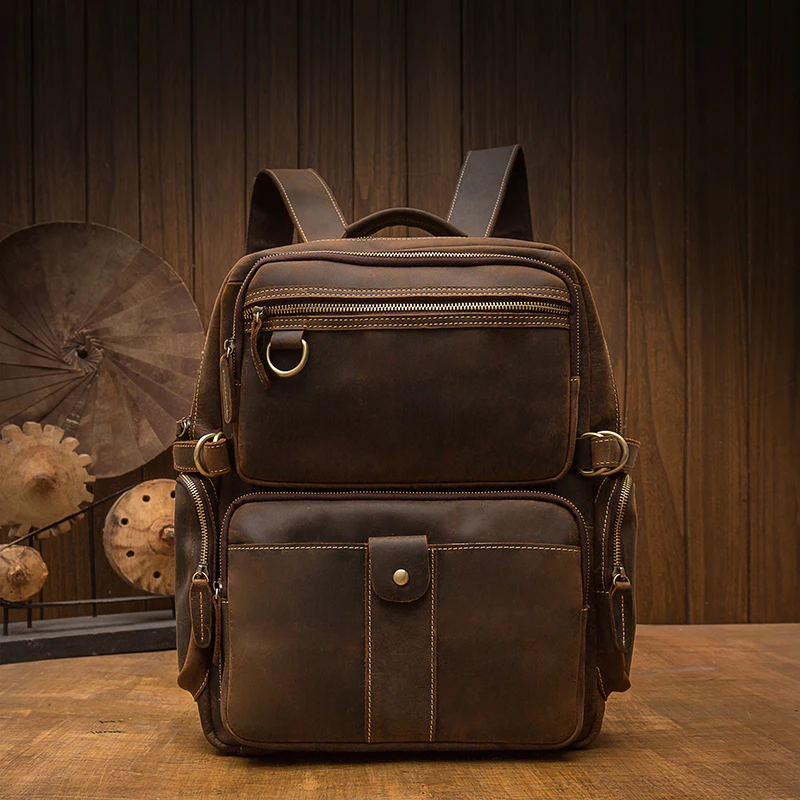Retro torba na ramię z prawdziwej skóry mężczyźni osobowość Vintage pierwsza warstwa plecaka ze skóry wołowej o dużej pojemności codzienna torba podróżna na zewnątrz