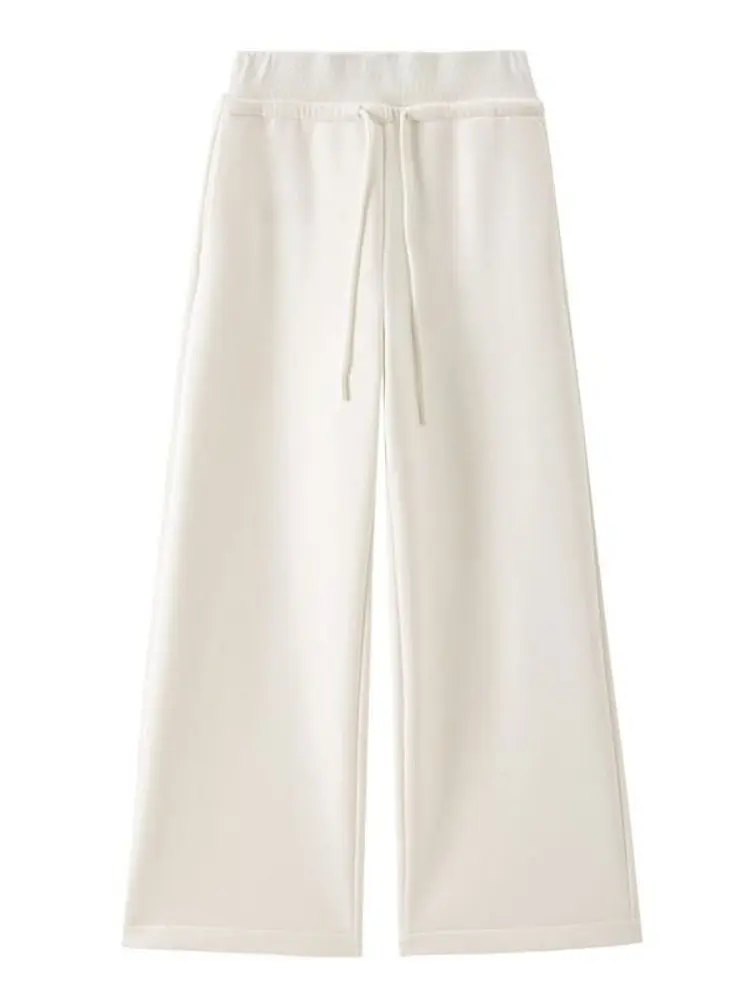 하이웨이스트 와이드 레그 팬츠 여성용 루즈 슬림 스트레이트 캐주얼 팬츠 쌀국수 스타일 스포츠 스웨트팬츠 가을 겨울 신상