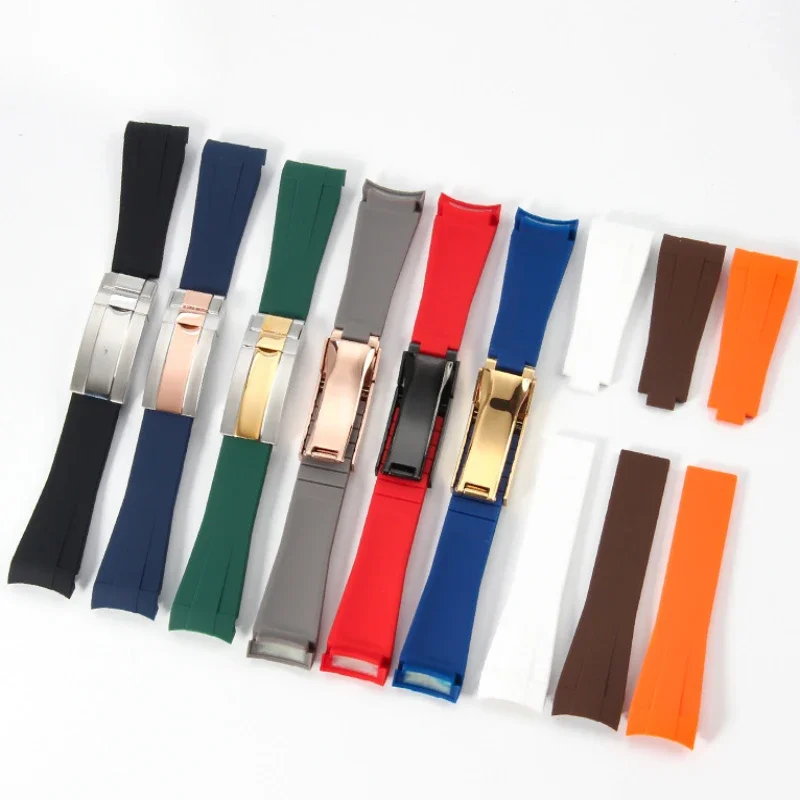 

20mm Soft Colorful Watch Band For Rolex Strap Daytona Submariner GMT Curved End With Stainless Folding Buckle Waterproof Strap