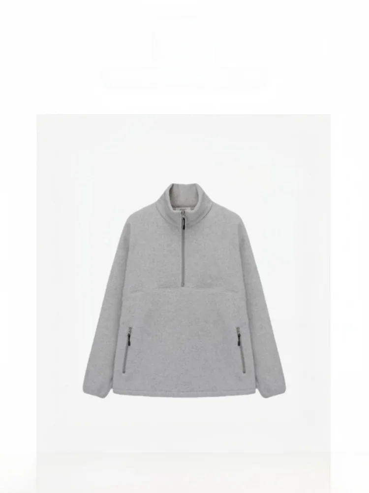 

Korean Sle Simple Fce Letter Embroidery Sweatirt f Zipper Women's Casual Long Sve Top Waist-Cinching Design