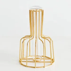 1 set Emas Besi Tempa Logam Vas Hidroponik Wadah Tabung Vas Ruang Tamu Ilustrasi Dekorasi 10 vas emas penjualan terbaik tinggi - №
