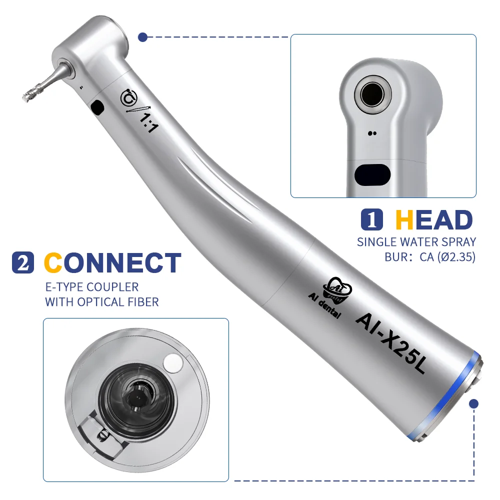 AI-M205LS Ai-Max 1:1 Contra Angle X25L Straight X65L Slow Speed Optical Dental Handpiece 6 Holes Led Air Rotor Tools Instrument