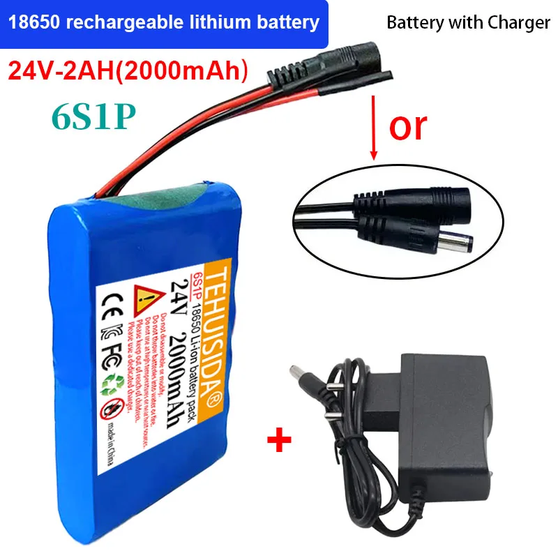 

18650 Lithium Battery 24V 6S1P 2000mAh Rechargeable Battery Lithium Battery Pack with BMS+charger Rechargeable Batteries Parts