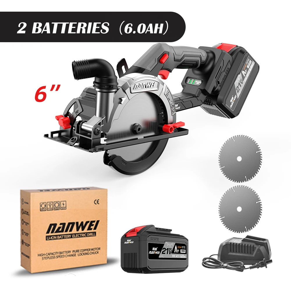 NANWEI 6 inch brushless electric circular saw rechargeable woodworking portable lucite machine cutting machine circular saw