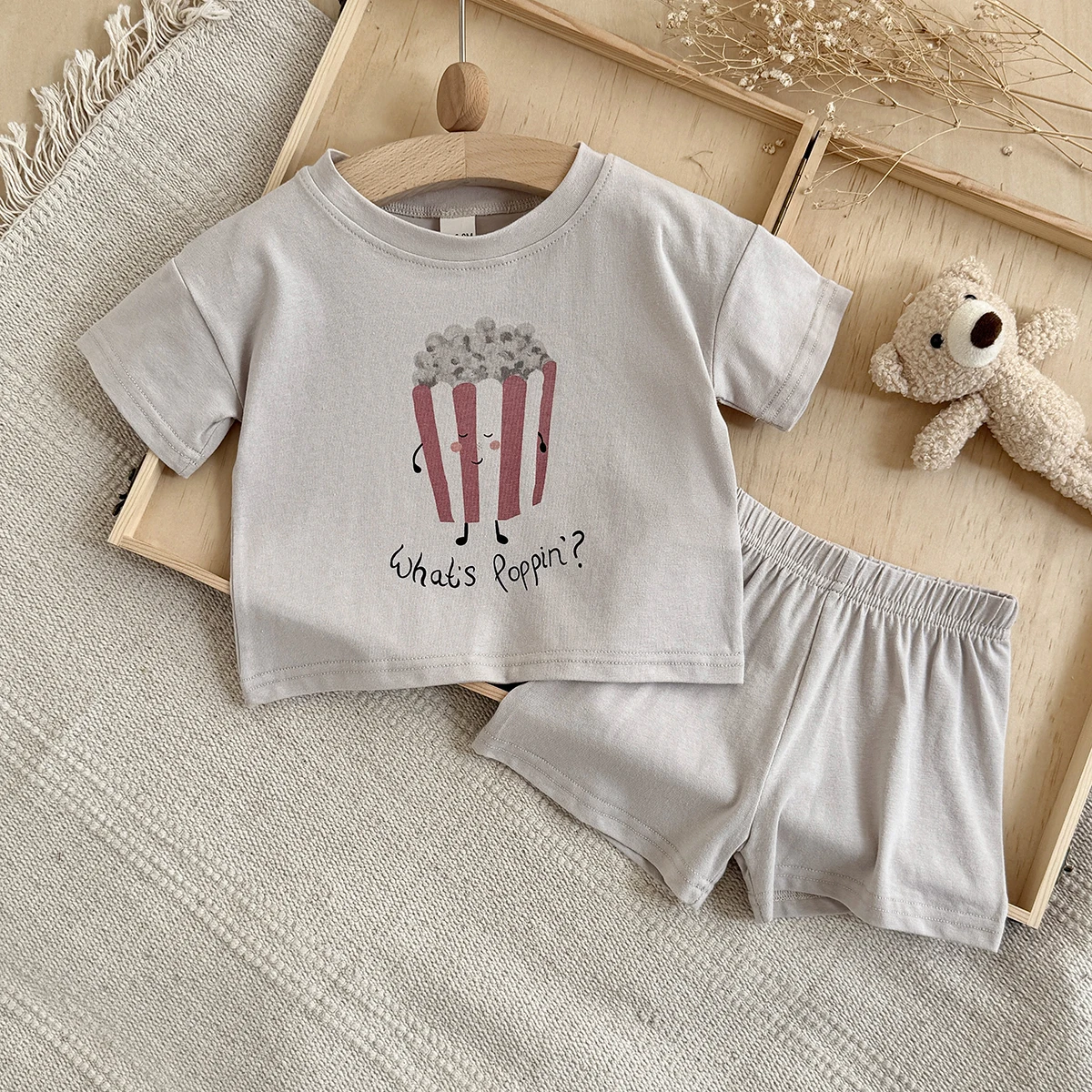 Summer Baby Sets 2 Pcs Kids Popcorn Print Vest Short Baby T-shirt Summer Thin Breathable Toddler Baby Clothes Sets Korea Style