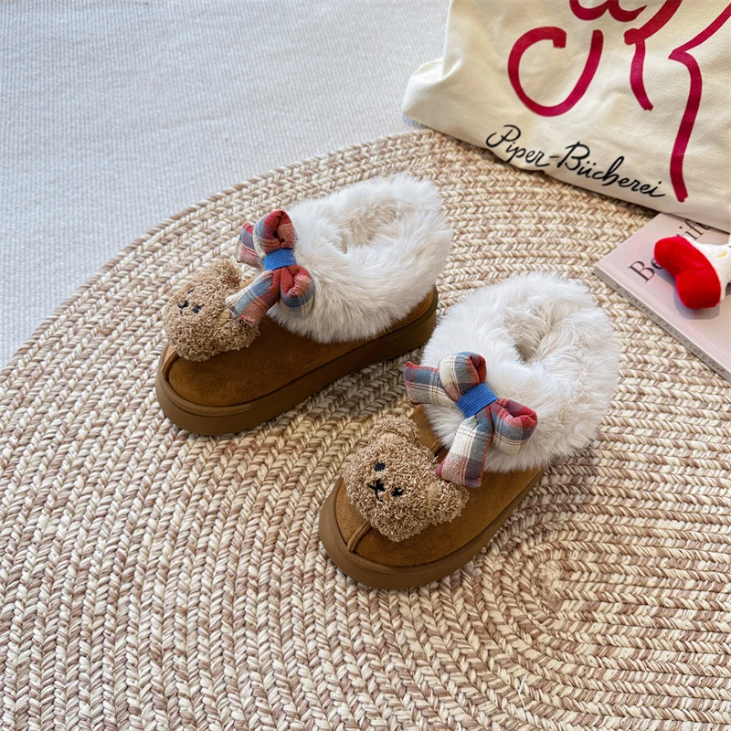 

Casual 2025 Winter Fleece Outerwear Lightweight Cotton Slippers for Children Comfortable Super Cute Fleece Warm Slippers