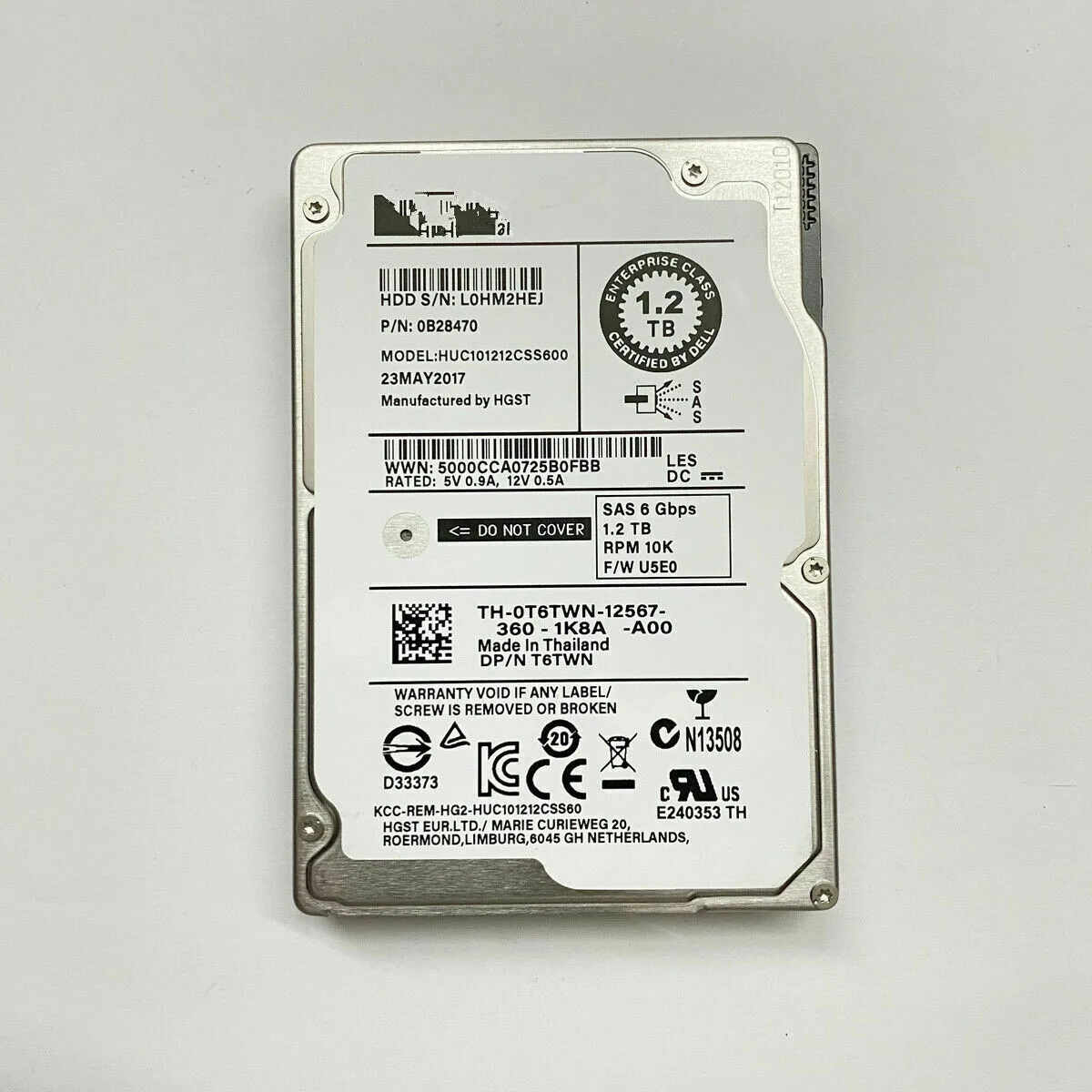 Imagem -02 - Disco Rígido de Hdd para 0t6twn 1.2tb 6g 10k 25 Sas T6twn Huc1012css600