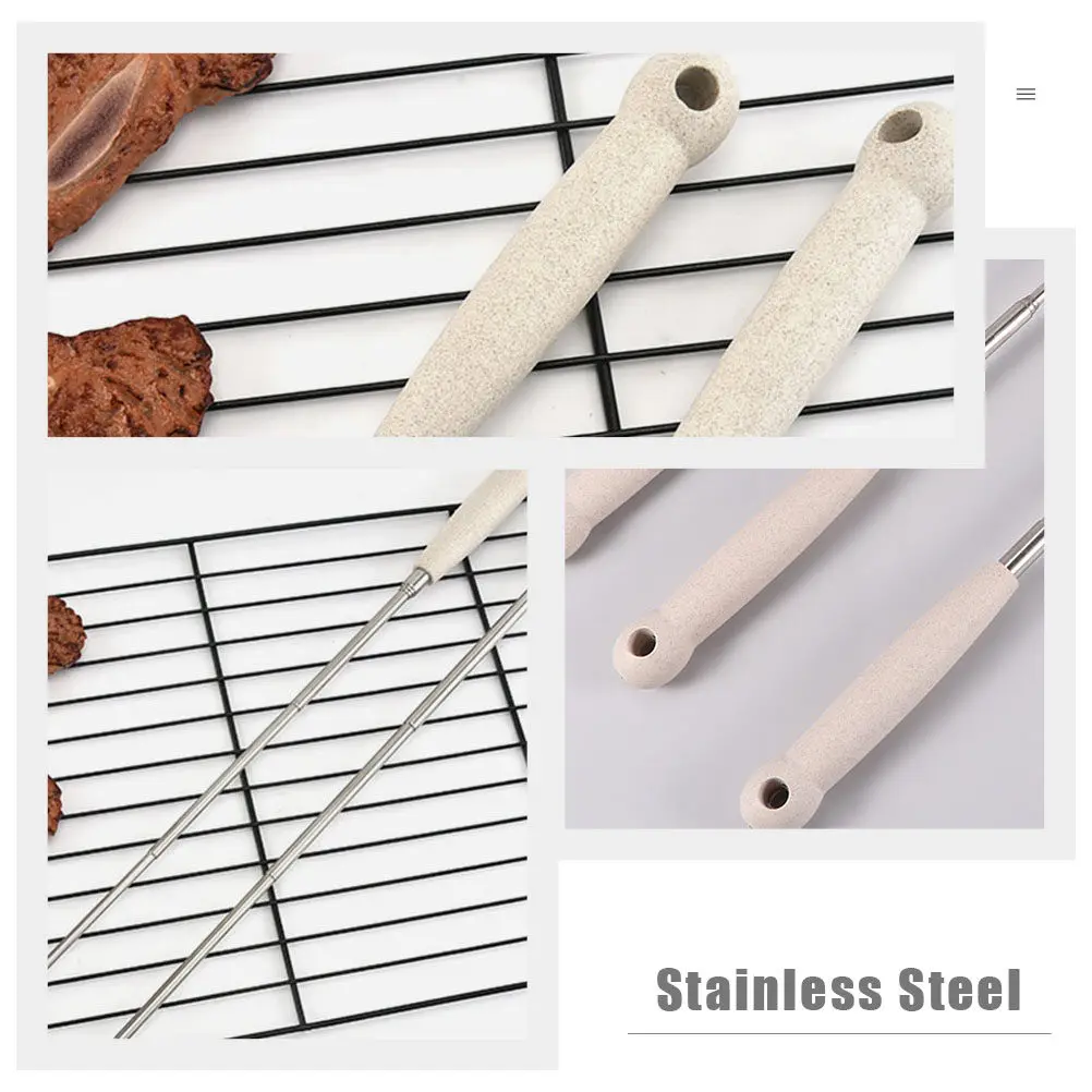 4Pcs U-Shaped Grill Fork Stainless Steel Roasting Sticks Portable Telescopic Barbecue Tool for Camping Cooking Meat Vegetables