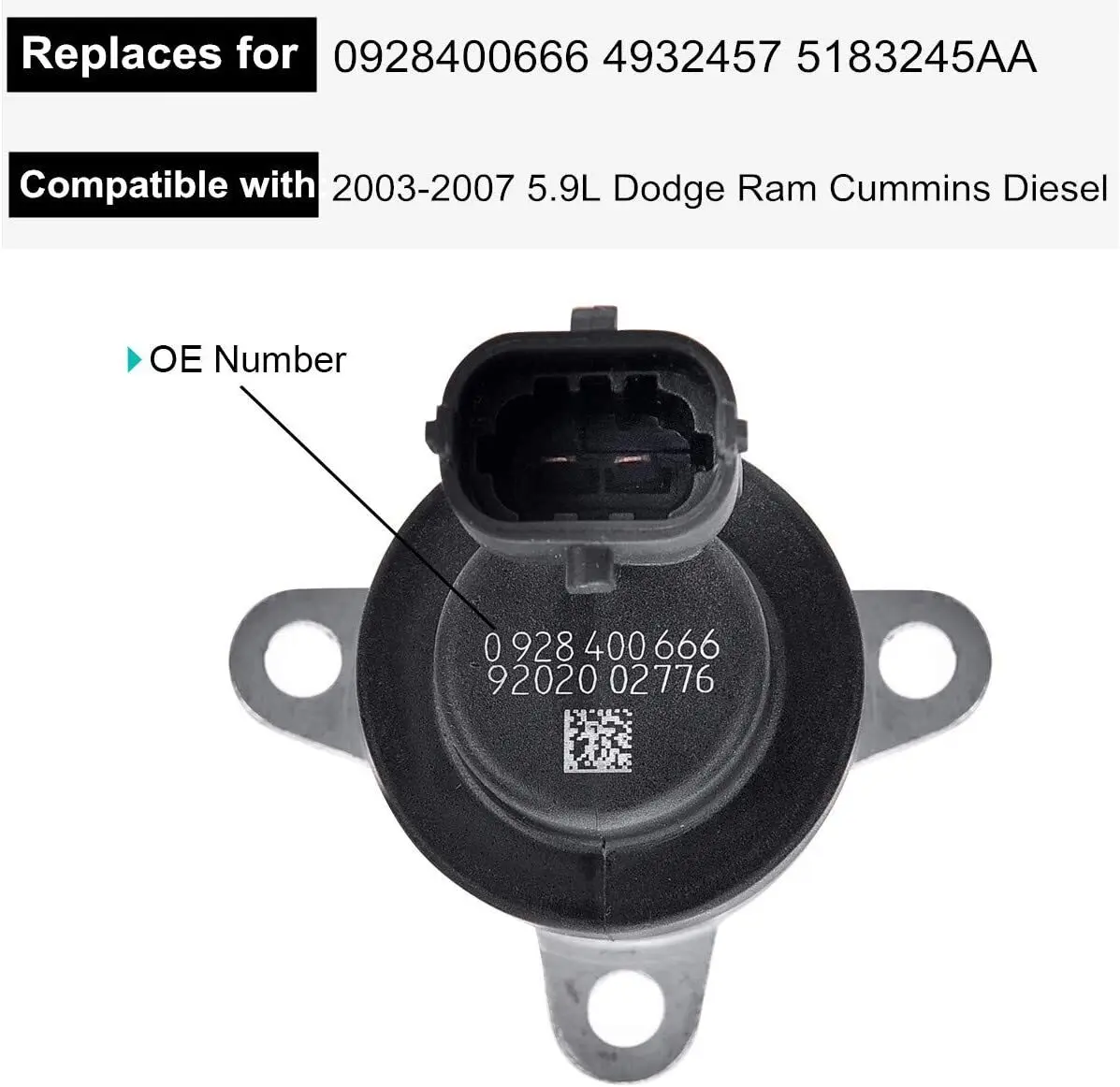0928400666 4932457 5183245AA Fuel Pressure Regulator For 2003-2007 Dodge Ram Cummins 2500 3500 5.9L Diesel