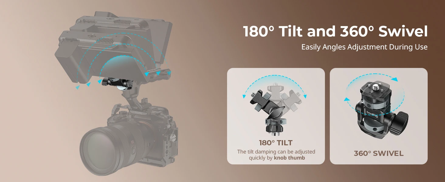 SmallRig-Monitorhalterung für horizontale und vertikale Aufnahmen mit ARRI 3/8"-16 Positionierungsschraube bietet 180°-Bewegung. ° Neigung und 360-Grad-Drehung ° Pan -6314 – Detail 6